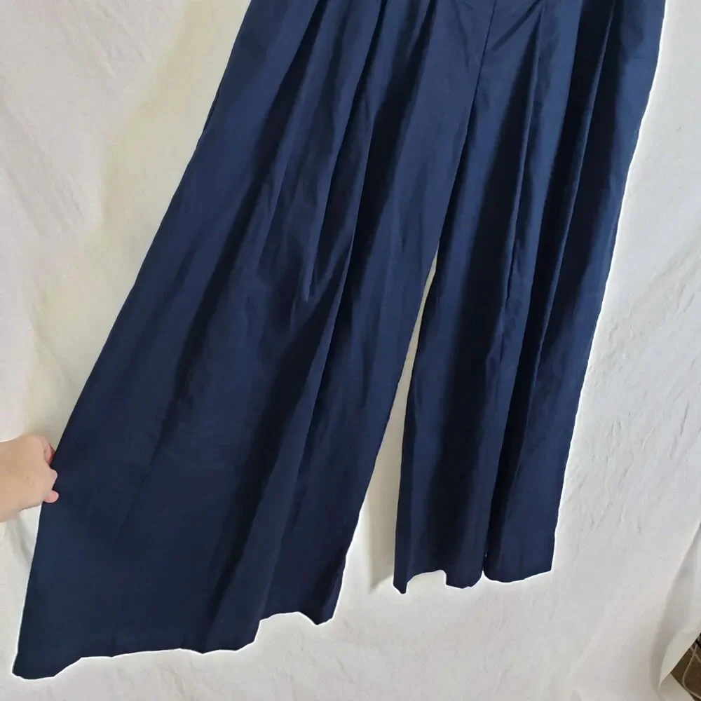 Banana Republic Minimalist Linen Blend Pleated Wide Leg Pants Womens 6P Navy